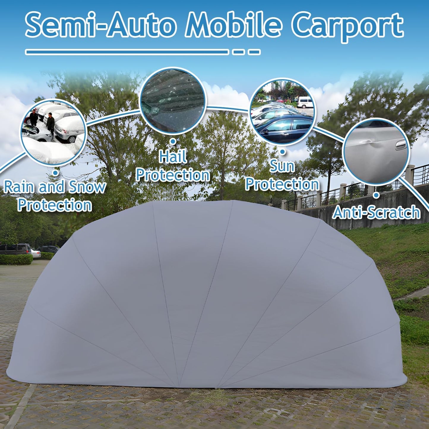 Heavy Duty Carport, Semi-Automatic Retractable Garage, Stainless Steel Folding Car Port, Portable Outdoor Car Tent, for Parking Lot, Yard, Garden, Grey, All Weather Proof, 5.5 * 2.5 * 2.3m