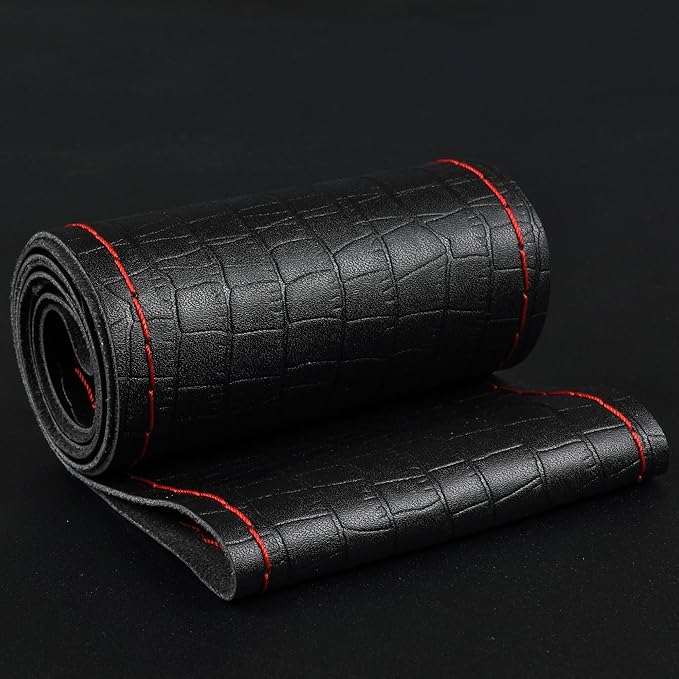 Steering Wheel Cover Universal 15 Inch with Top Genuine Leather, Anti-Slip Design, Soft Padding, Stitch on Wrap