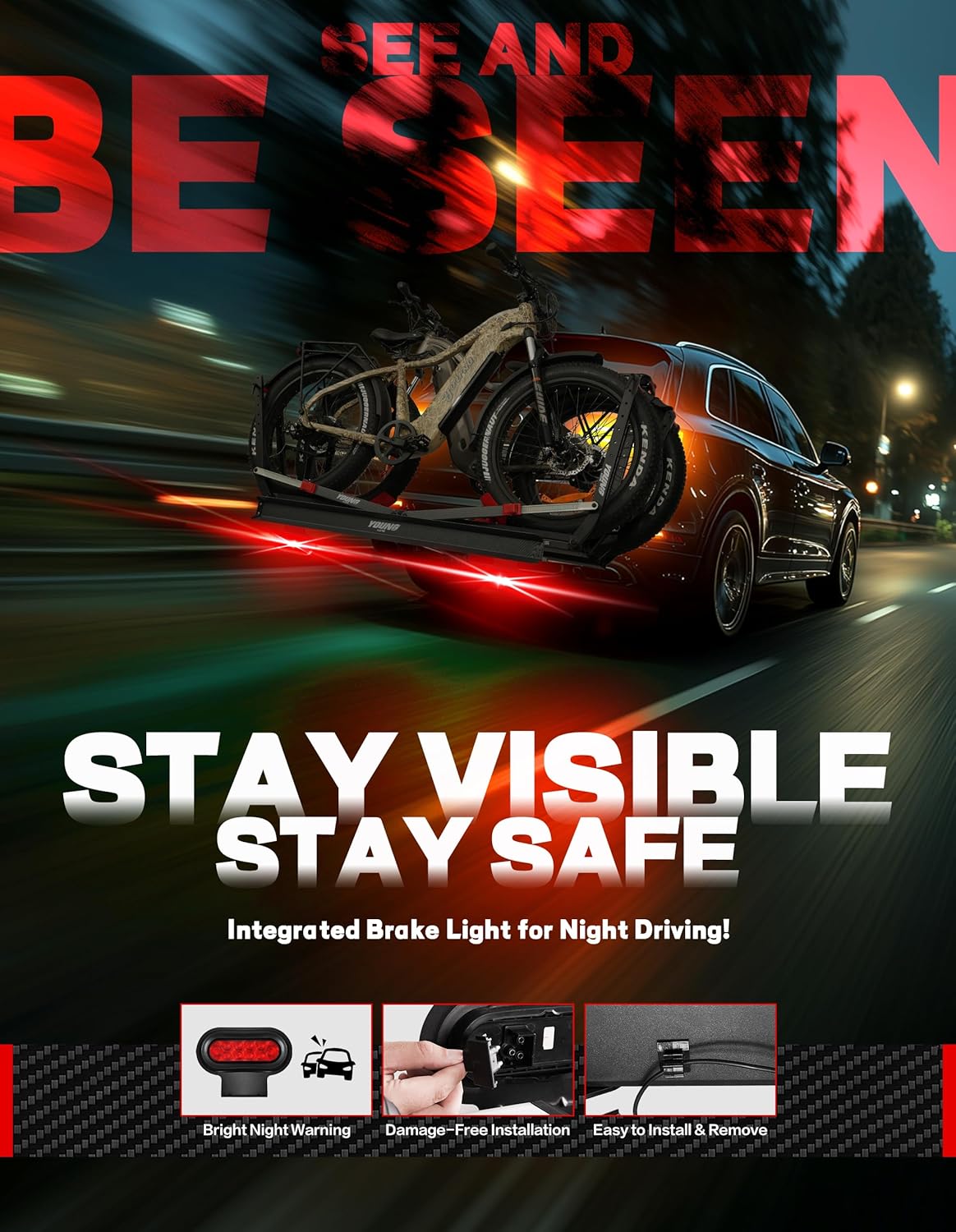 Young Bike Rack Brake Light & Plate Kit, 6 Inch 10LEDs Oval Red LED Tail Light 2PCS, FMVSS108 Certified, Waterproof Stop Turn Signal Tail Lights. Fits Young Hitch Racks #10104186