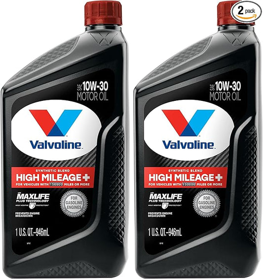 Valvoline High Mileage 150K with MaxLife Plus Technology Motor Oil SAE 10W-30 1 QT (Pack of 2)