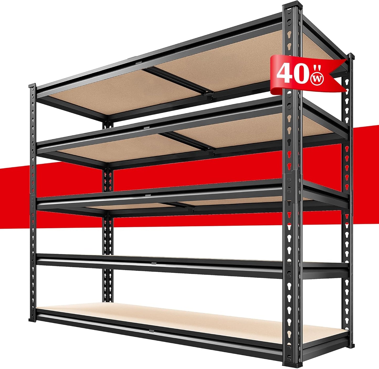REIBII 2500LBS Garage Shelving 72''H Storage Shelves 40" W Metal Shelving 5 Tier Metal Shelves Adjustable Pantry Shelf for Closet Pantry Basement Kitchen Warehouse 72" H x 40" W x 20" D