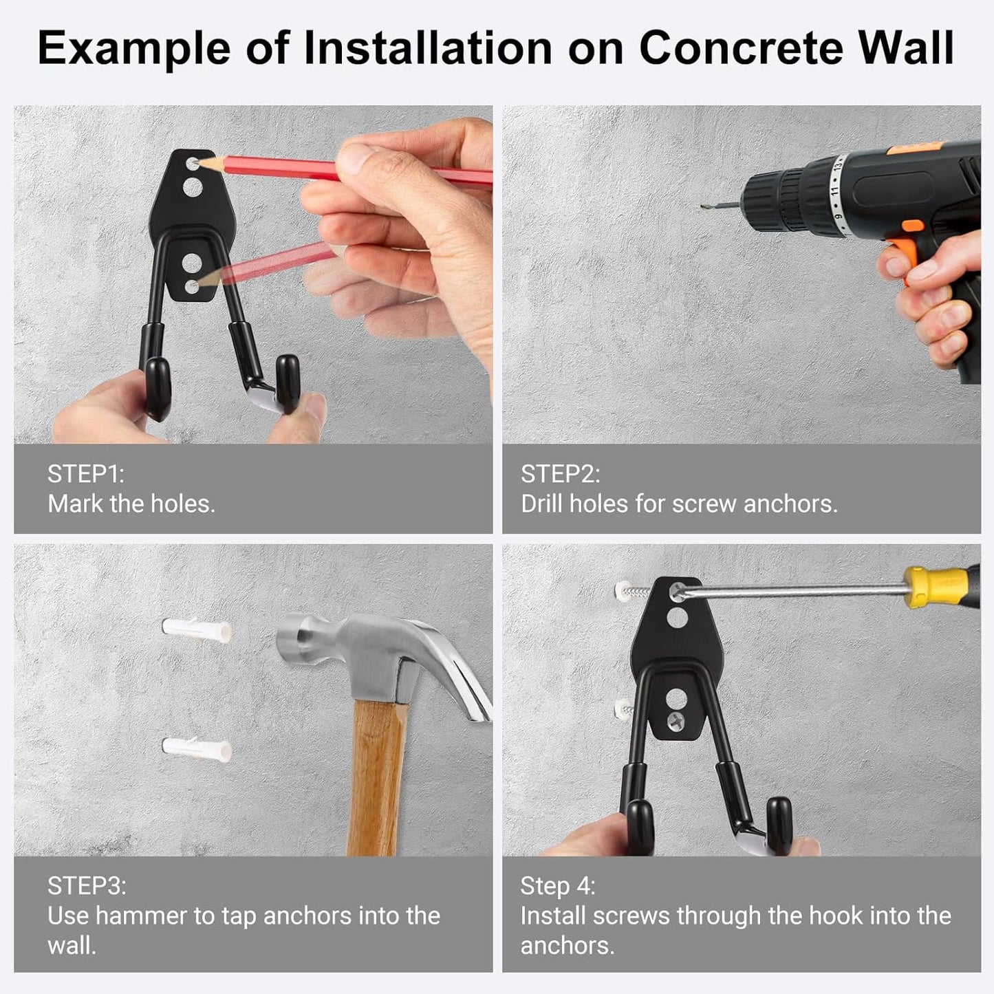 Garage Hook Heavy Duty Wall Storage Hangers, 18 Pack Garage Storage Hooks Steel Tool Black for Ladders, Ropes, Garden Tools