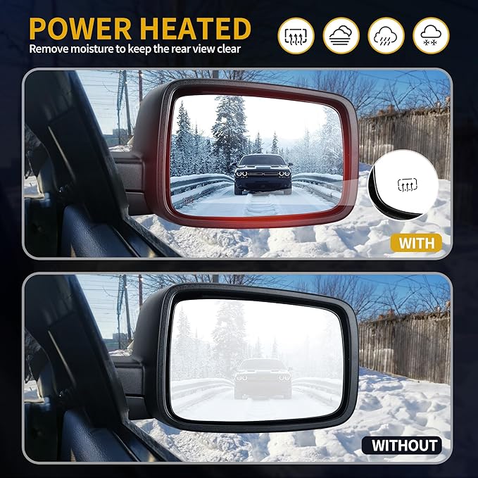 DWVO Towing Mirror fit 2009 2010 2011 2012 2013 2014 2015 2016 2017 2018 Dodge Ram 1500, 2010-2017 Ram 2500 3500, Side Mirror with Power Heated Turn Signal Light Filpup Pair Set
