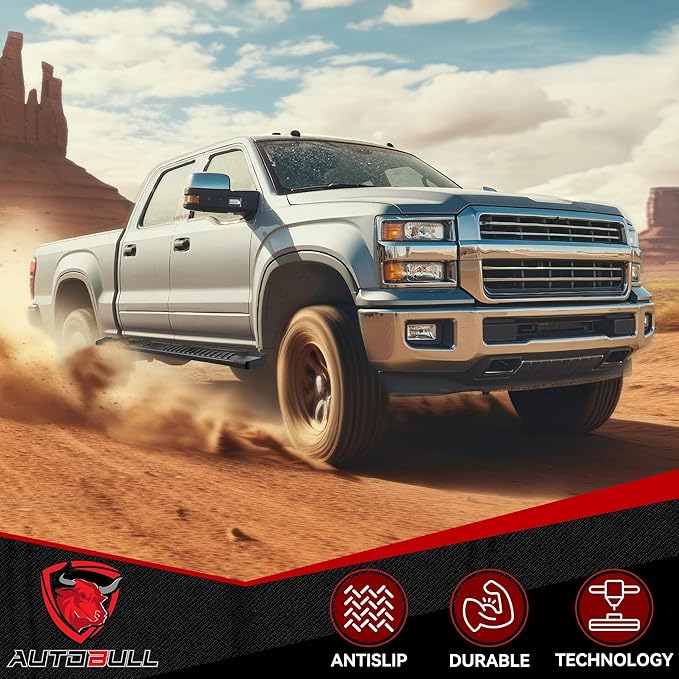 CrewCab Running Boards Side Steps Compatible with 2009-2018 Dodge Ram 1500, 2019-2024 1500 Classic, 2010-2024 Ram 2500 & 3500 CrewCab, Black Textured Aluminum Nerf Bars