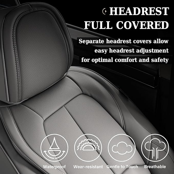 Coverado Car Seat Covers Full Set, Premium Nappa Leather Seat Covers for Car, Waterproof Car Seat Protector with Lumbar Support, Automotive Seat Covers Universal Fit for Most Cars SUV Truck(Gray)