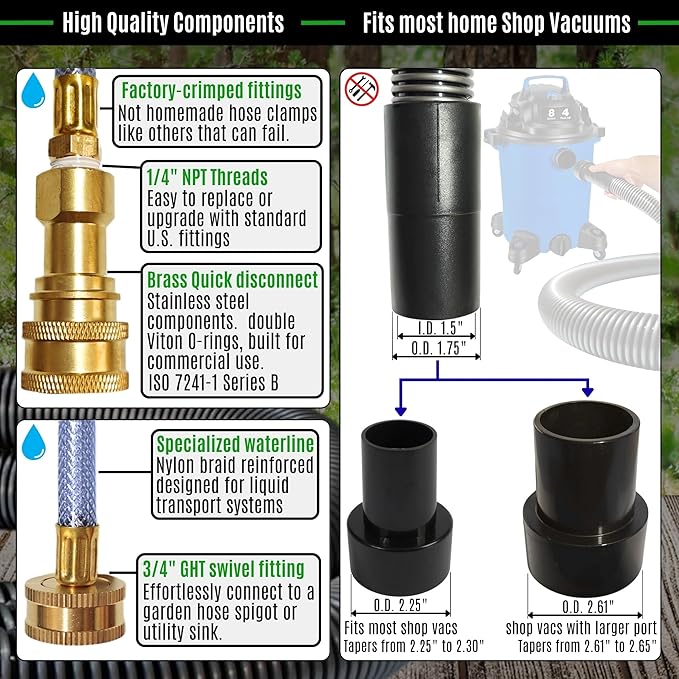 Hi Detail Shop Vac Extractor Kit with Wand and Hose, Adapter Converts Vacuum to carpet & upholstery Extractor for auto detailing & home