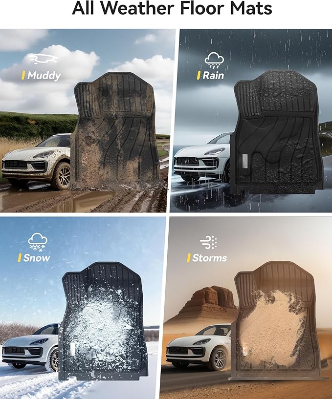 3W Floor Mats Fit Porsche Cayenne 2019-2024 2025 (5 PCS), TPE All Weather Custom Fit Floor Liner for Porsche Cayenne 1st and 2nd Row 5 PCS Car Mats, Black