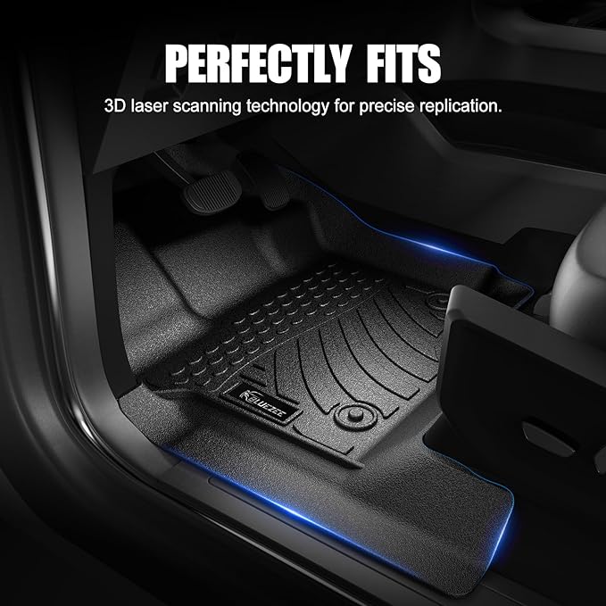 Floor Mats for Cars, Car Mats Full Set for 2017-2025 Ford F250 F350 Super Duty Crew Cab with Under Seat Storage, TPE All Weather Floor Mats for 1st & 2nd Row Automotive Floor Mat- Black