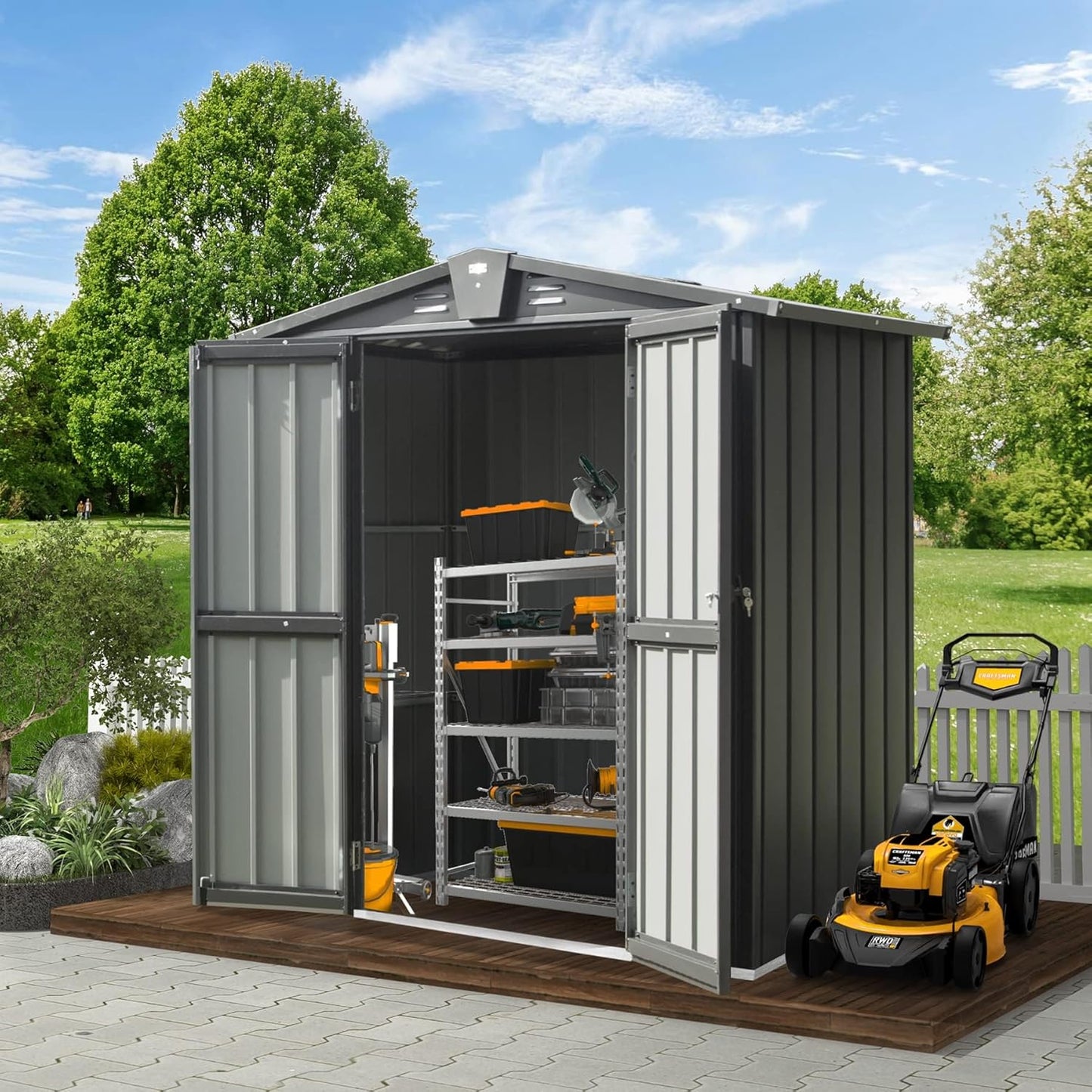 Domi Outdoor Storage Shed 5'x3, Metal Waterproof Tool Shed Utility Storage House with Double Lockable Doors & Air Vent for Garden Backyard Patio Lawn