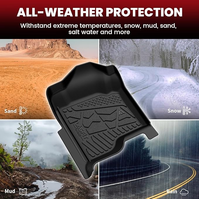 LASFIT Floor Mats 2007-2013 for Chevy Silverado/GMC Sierra 1500, 2007-2014 2500 HD 3500 HD, Gasoline only, Crew Cab, 1st Row Bucket Seat, All Weather TPE Custom Fit Car Floor Mats (2007 Only New Body)