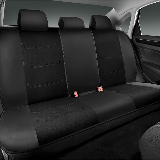 Road Comforts Car Seat Cover Full Set, Leather Mesh Seat Covers, Airbag Compatible, Universal Fit for Most Cars, SUVs, Trucks, and Vans - Red