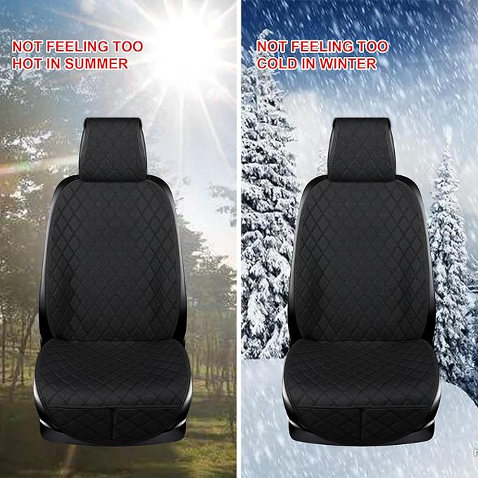 ENOGE Linen Car Seat Covers Front Seat Covers Breathable Cloth Fabric Car Seat Protector Universal Fit Most Automotive, Van, SUV, Trucks (Black, 2 Front)