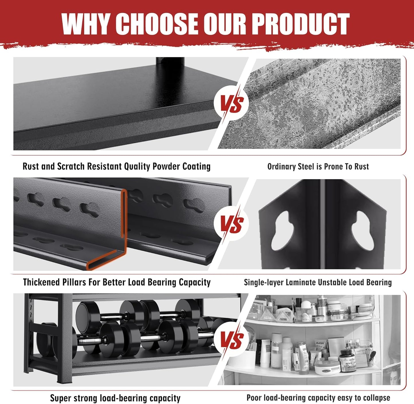 72" H Metal Garage Shelving Unit, 5-Tier Adjustable Garage Storage Shelves Heavy Duty,3000 LBS Metal Utility Rack Shelf for Industries, Warehouses, Basement,Black (72'H x 36''W x 16.1''D)