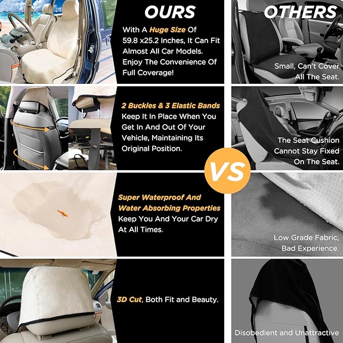 Waterproof Seat Cover Towel, Premium Sweat Carseat Protector, Perfect for Universal Anti-Slip Car Truck SUV Seat, Great for Surfing Yoga Gym Workout, Tan