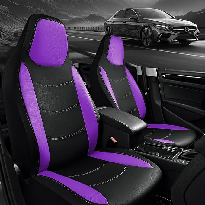 Road Comforts Car Seat Cover, Leather Full Set Car Seat Cover, Automotive Interior Seat Covers, Universal Fit for Most Cars, SUVs, Trucks, and Vans, Airbag Compatible (Purple)
