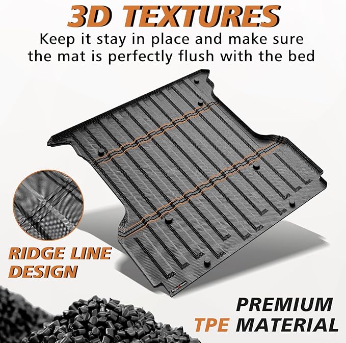 TripleAliners Truck Bed Mat Compatible with 2004-2014 Ford F150 Accessories 5.5FT Vehicle Perfectly Flush All Weather Protection TPE Heavy Duty Pickup Car Bed Cargo Mat