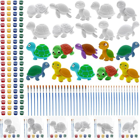 Foilswirl 24 Set Turtle DIY Painting Kit Ceramic to Paint Your Own Turtle Statues Unpainted Plaster Figurines with Brushes Acrylic Bags Arts and Crafts Kits Party Favor for Adults