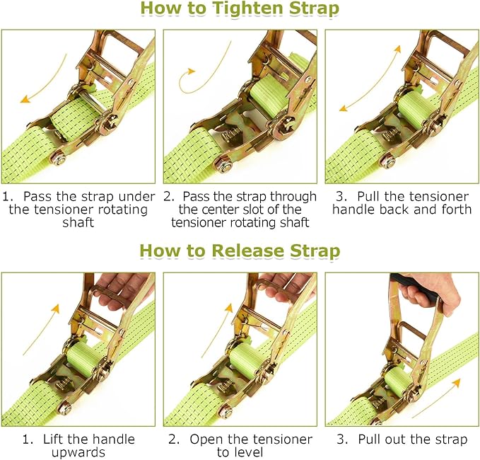 4 Pack 2 Inch Ratchet Straps Heavy Duty 20ft Tie Down Straps Ratchet with Double J Hook, 8000 LBS Break Strength, Cargo Ratchet Straps for Moving, Truck, Trailers, Motorcycles, Kayaks, Car Roof