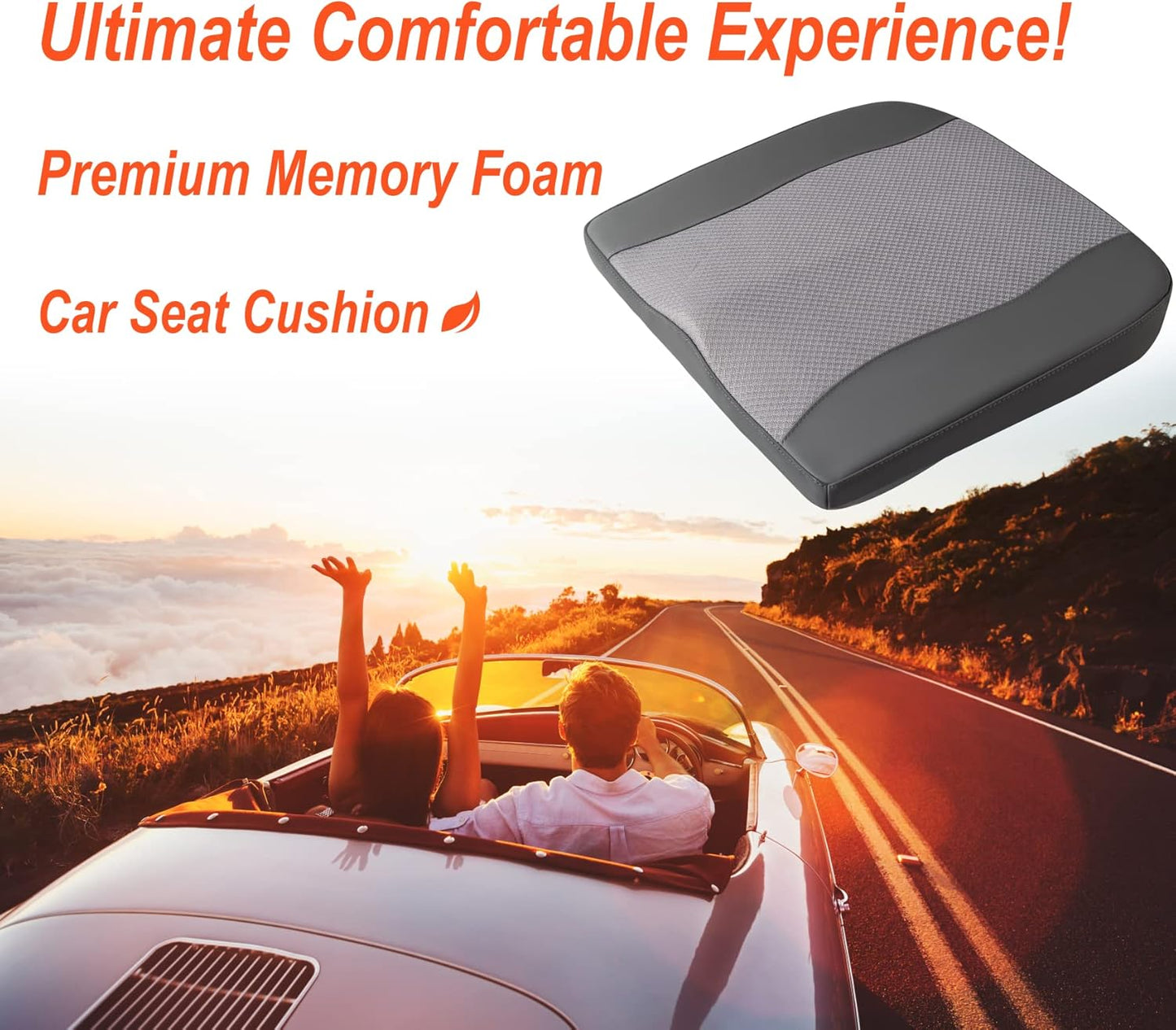 Car Seat Cushion, Comfort Memory Foam Car Cushions for Driving - Sciatica & Lower Back Pain Relief, Driver Seat Pillow for Auto, Office Chair, Wheelchair - Dark Grey