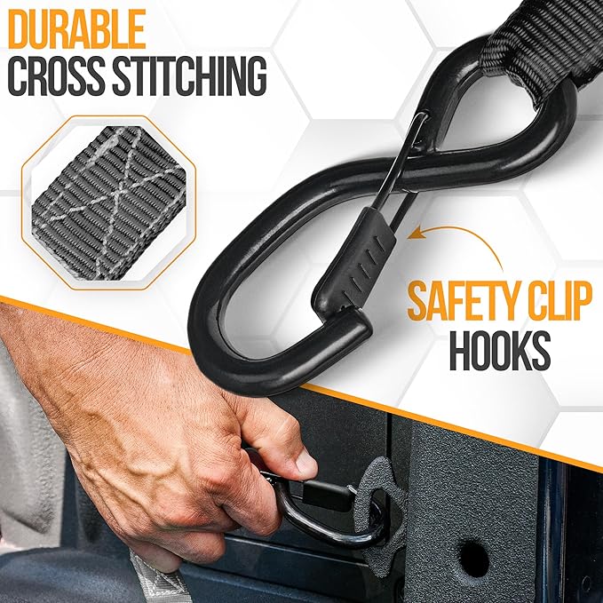 FORTEM Ratchet Straps, Tie Down Strap Set 2300lb Break Strength, 4 Pack 15ft x 1in, 4 Soft Loops, Moving Straps Tie Downs, Cargo Cam Buckles for Trucks, Carry Bag, for Men