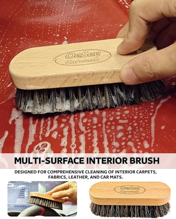 PRO Car Interior Cleaning Kit (9-Piece) - Deep Clean Tools for Leather, Dashboard & Upholstery | Boar Bristle Brush, Dual-Sided Scrub Sponge, Microfiber Towels, Polish Scrub Mitt, Detailing Brushes