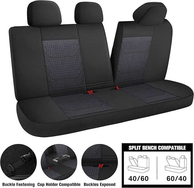 CAROMOP Premium PU Leather&Flannel Car Seat Covers Full Seats,Split Bench Compatible Car Interior Covers, Universal Fit Most Car Sedan Truck SUV(5-Seat Black/Grey)