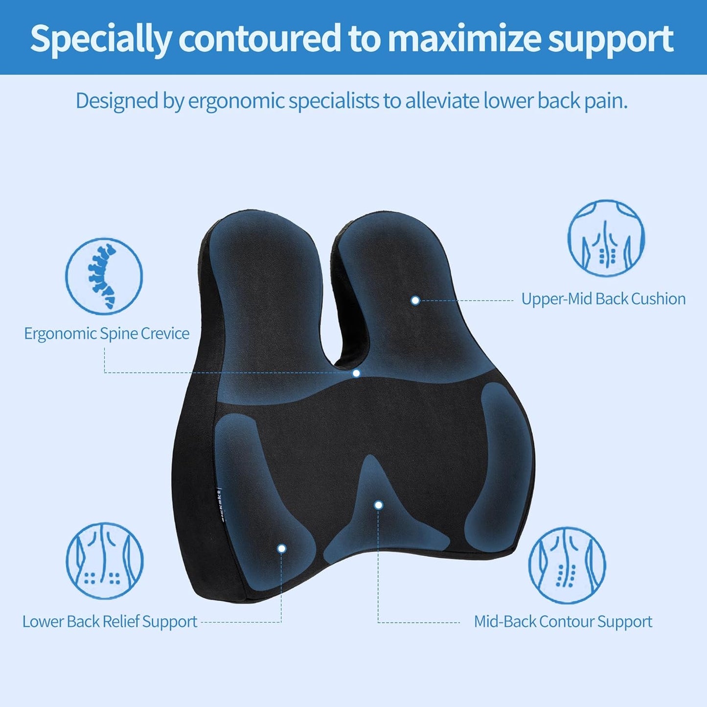 Lumbar Support Pillow for Office Chair and Car Seat - Memory Foam Back Cushion Improve Sitting Posture & Back Pain Relief, Lumbar Support Cushion with Adjustable Strap & Non-Slip