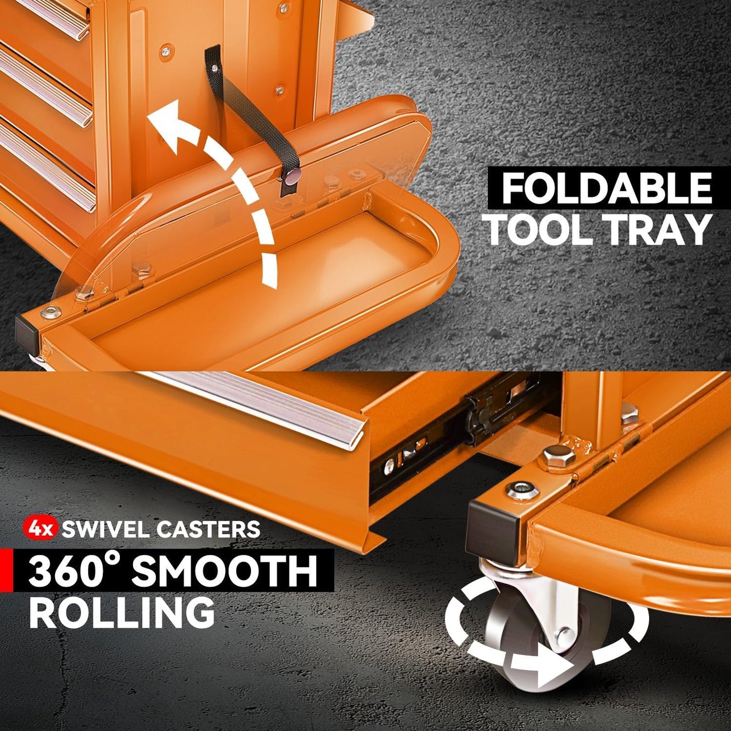 Auto Dynasty 3-Drawer Mechanic Rolling Seat, 350 LBS Capacity Roller Garage Shop Seat with Storage Tool Tray for Workshop, Repair Shop, Warehouse, Orange