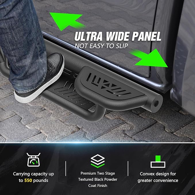 Three Raised Steps Crew Cab Running Boards Compatible with 2007-2018 Chevy Silverado & GMC Sierra 1500, 2007-2019 Chevrolet Silverado & GMC Sierra 2500 HD 3500 HD CrewCab Side Steps Nerf Bar