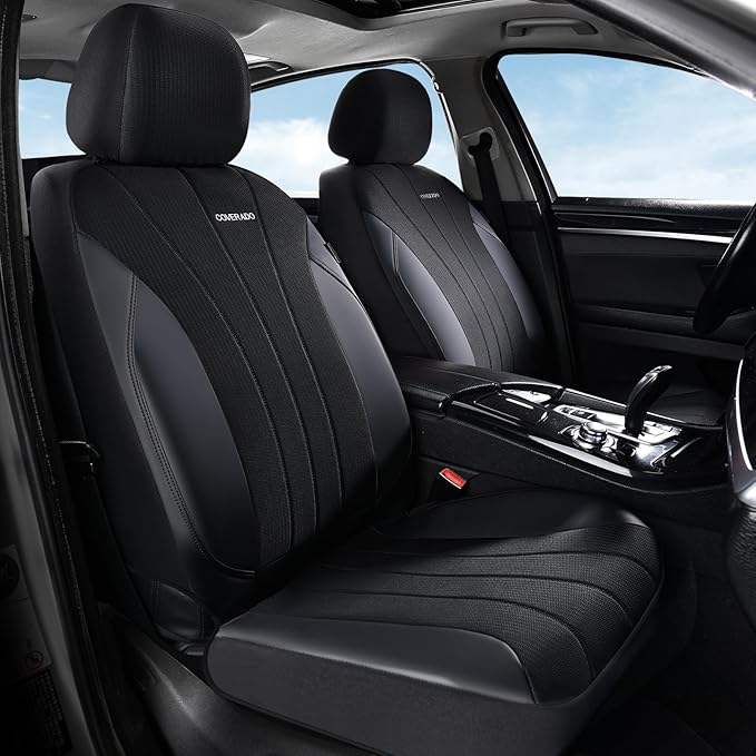 Coverado Car Seat Covers Front Seats, Auto Seat Covers Full Set, Mesh Breathable Seat Protectors, 2 Seats Black Automotive Seat Covers, Universal Fit for SUV, Sedan, Truck