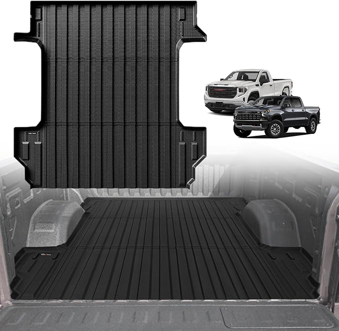 TripleAliners Truck Bed Mat Compatible with 2019-2024 2025 2026 Chevy Silverado/GMC Sierra 1500 Accessories 5'8'' Vehicle Bed Perfectly Flush All Weather Protection TPE Heavy Duty Pickup Cargo Mat