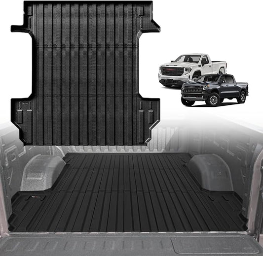 TripleAliners Truck Bed Mat Compatible with 2019-2024 2025 2026 Chevy Silverado/GMC Sierra 1500 Accessories 5'8'' Vehicle Bed Perfectly Flush All Weather Protection TPE Heavy Duty Pickup Cargo Mat