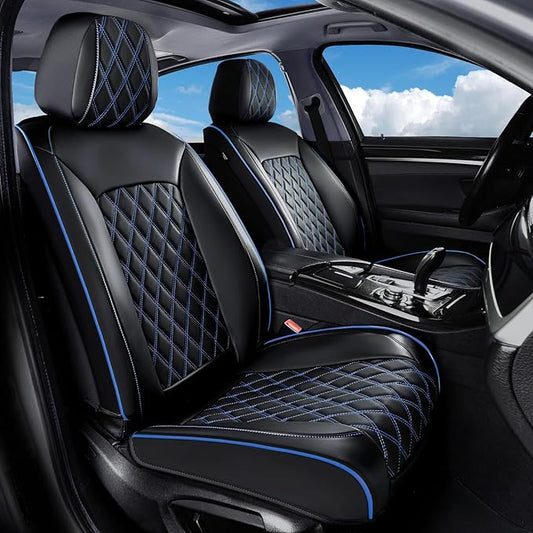 Huidasource Car Seat Covers Front Seats, Leather Front Seat Covers, Truck Seat Covers Universal Fit Front Seat, Airbag Compatible, for Most Cars, Vans, Trucks, SUVs(Front Pair/Black&Blue)