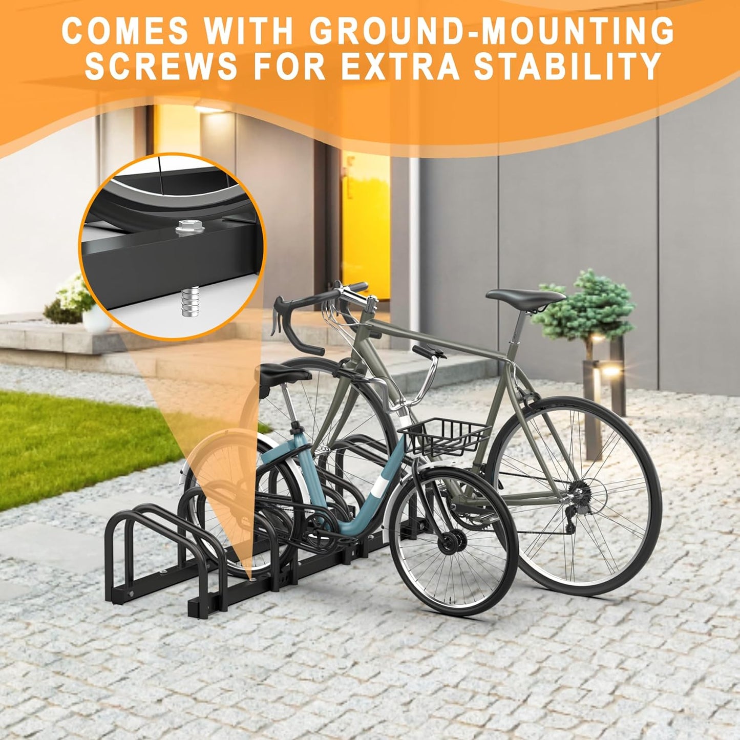 Ultrawall Bike Storage Rack for Garage, 4 Bikes Floor Bike Stand, Bicycle Parking Holder Stand for Indoor/Outdoor, Fit 22-28" Wheel Tire Width 2.1"