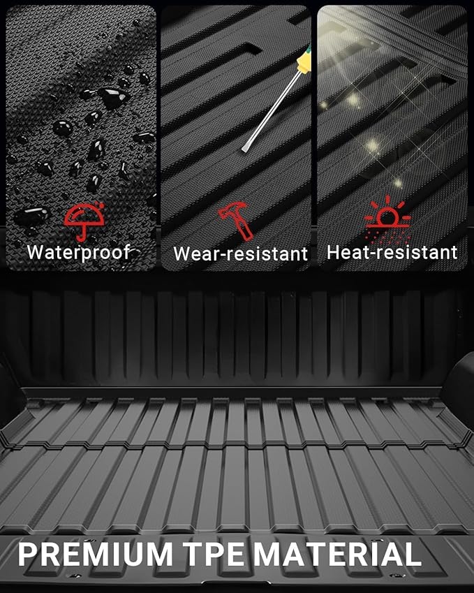 Ecarzo Truck Bed Mat for 2026 2025-2019 Chevy Silverado 1500/GMC Sierra 1500 5.8 FT Custom Fit Heavy-Duty TPE Car Cargo Bed Liner Anti-Slip All-Weather Tailgate Protector Odorless Pickup Accessories