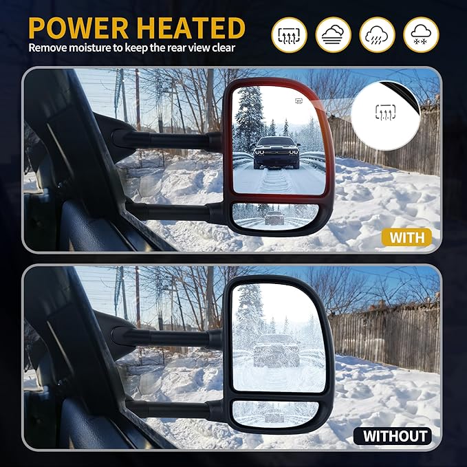 DWVO Towing Mirror fit 99-07 Ford F-250 F-350 F-450 F-550 Super Duty, 01-05 Ford Excursion with Power Heated LED Signal Light Pair Set