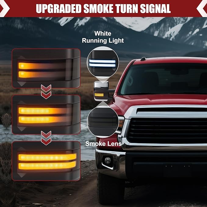 Tow Mirrors Compatible with 2003-2007 Chevy Silverado GMC Sierra, Extended Trailer Towing Side Mirrors with Sequential Switchback Turn Signal, Backup Light, Power Heated Adjustable, Chrome