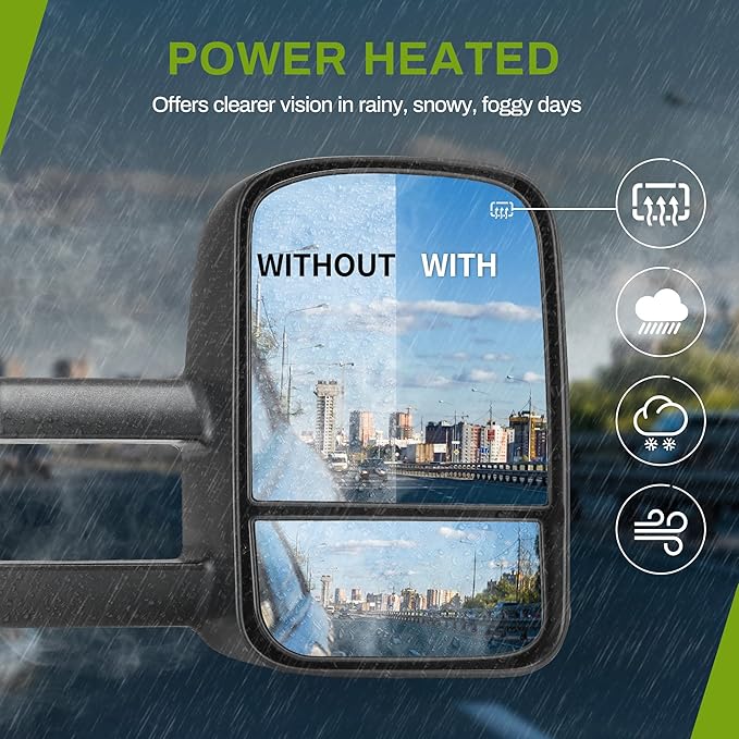 AUTOSAVER88 Towing Mirrors Compatible with 2014-2018 Chevy Silverado 1500, 2015-2018 GMC Sierra 2500 HD 3500 HD Power Heated LED Arrow Signal Light Manual Telescoping Folding Black