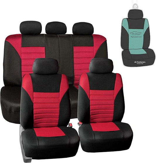FH Group Automotive Car Seat Covers Full Set Premium 3D Air Mesh Front Seat Covers, Airbag Compatible & Split Bench Cover Universal Fit Interior Accessories for Cars Trucks and SUVs - Red