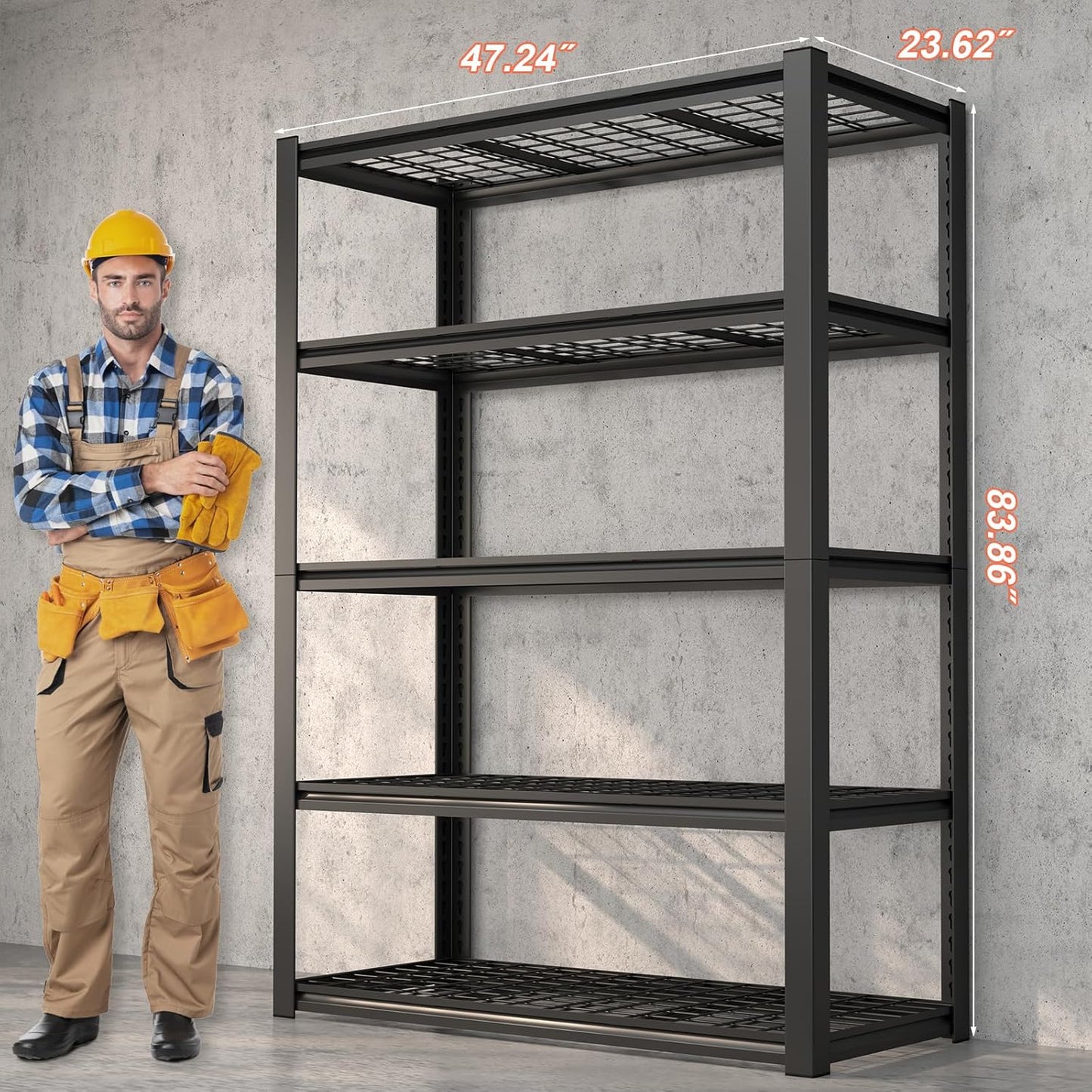 Garage Shelf,Heavy Duty Storage Rack Load 3000lb,5-Tier Metal Garage Shelving for Kitchen,Basement,24" D x 47" W x 84" H