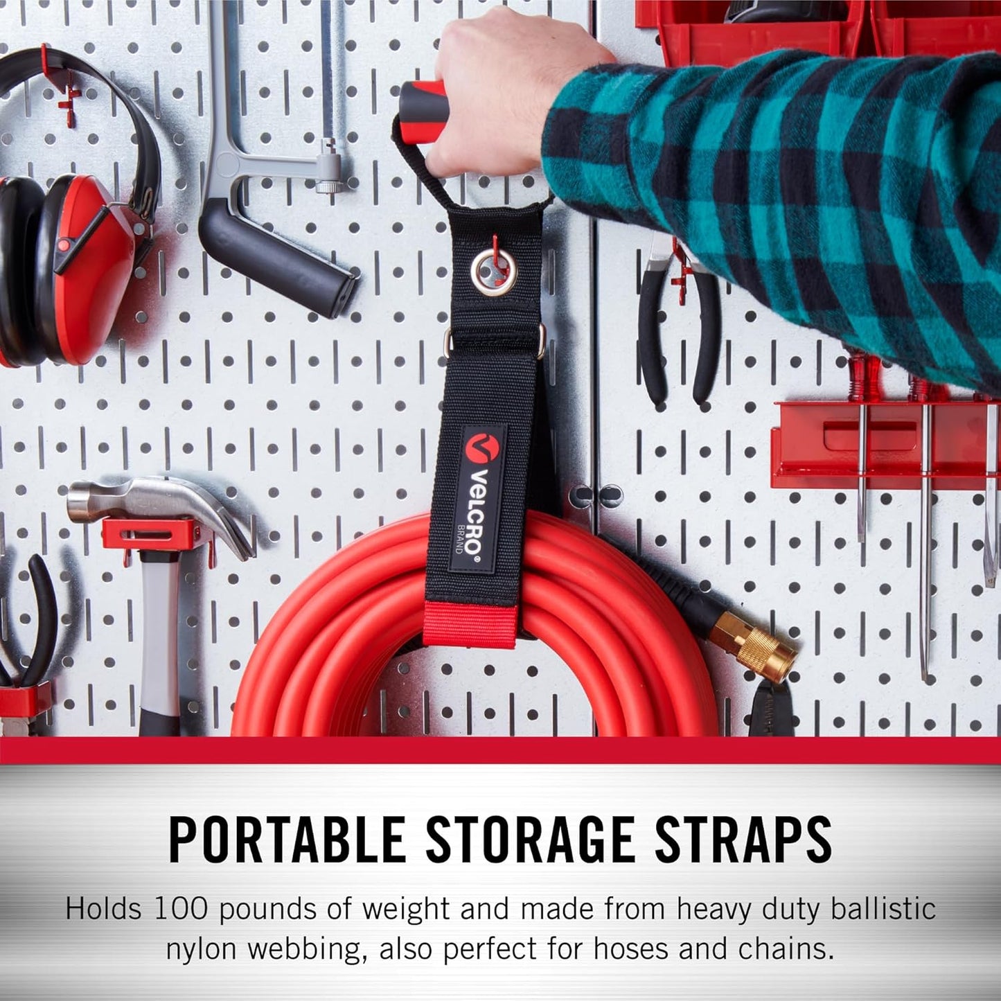 VELCRO Brand VEL-30897-USA Heavy Duty Carry Strap with Handle Holds 100 Pounds | Garden Hose Storage, Transport or Hang Extension Cords, Ropes or Chains |, Large, Wraps 7.5 Inch Diameter, Black