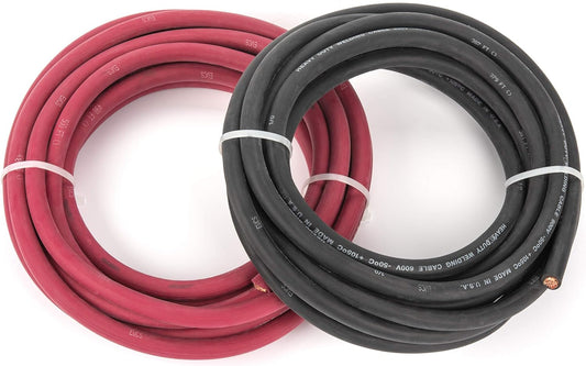 1/0 Gauge EWCS Brand - 15 Feet Each Black + Red - 100% Copper Premium Industrial Grade Extra Flexible Welding Cable 600 Volt Black+Red Combo Pack