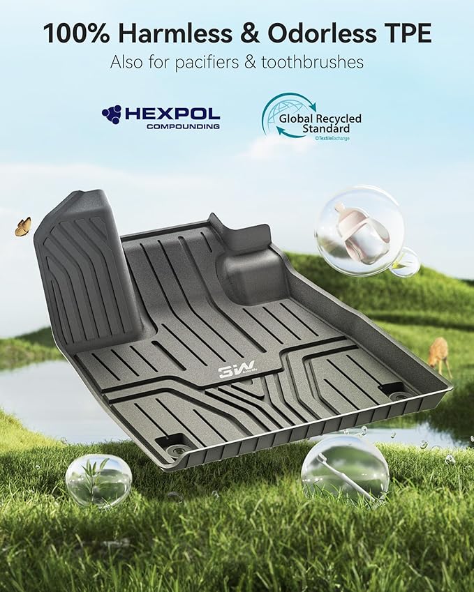 3W Floor Mats Fit for 2025 2024 2023 Honda Pilot, Custom Fit Floor Liner for 1st 2nd and 3rd Row Full Set TPE All-Weather Car Liners, Black