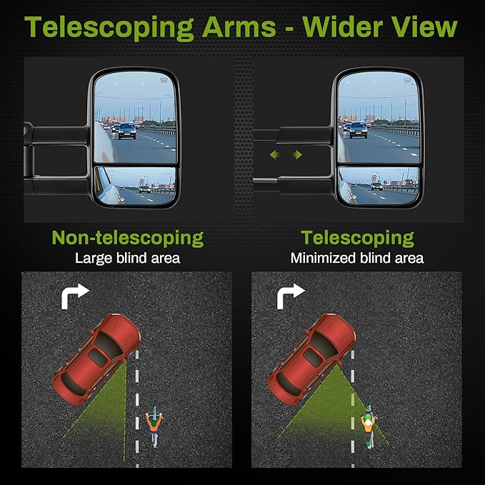 AUTOSAVER88 Towing Mirrors Compatible with 2014 2015 2016 2017 2018 Silverado Sierra 1500, 2015-2018 Silverado Sierra 2500 HD 3500 HD Power Heated Manually Folding Telescoping Side Mirror Black