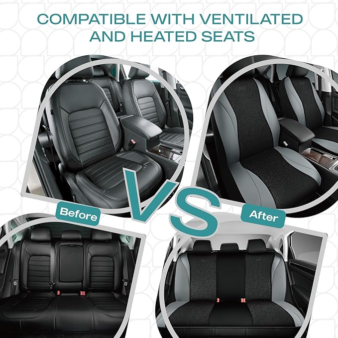 Skechers Car Seat Covers,Leather Seat Covers with GOGA Mat Technology,Waterproof Car Seat Covers Full Sets,Airbag Compatible,Comfort Universal Fit for Most Cars,Vans,Trucks,SUVs,Grey