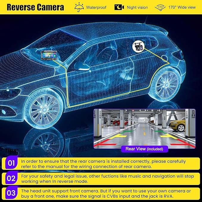 Wireless Double Din Car Stereo Radio with CD/DVD Player, Carplay & Android Auto, 7 inch Car Audio with HD Touchscreen, Bluetooth, Mirror Link, Backup Camera, SWC, FM/AM, USB/SD, A/V Input