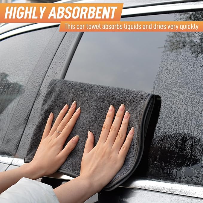 SINLAND Microfiber Car Drying Towels Ultra Absorbent,No Streaks,Scratches, or Water Spots,Wash Cleaning Auto Detailing Towels 380gsm 16inch x 24inch 6 Pack Grey