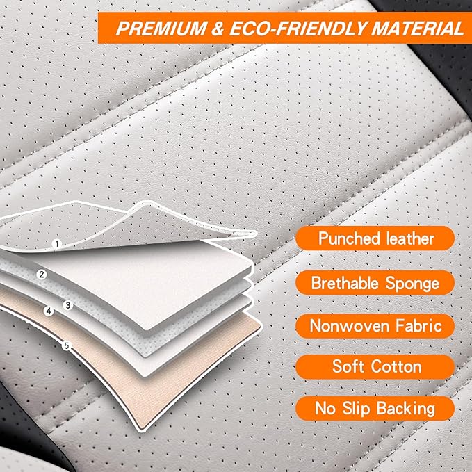 Car Seat Covers Full Set,Black White Car Seat Cover, Car Seat Protector Waterproof, Nappa Leather Car Seat Cushion, Fit for Most Cars