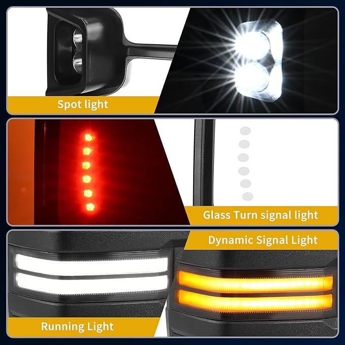 DWVO Towing Mirrors Compatible with 03-06 Silverado Sierra 1500 2500 HD 3500 Escalade Suburban Tahoe Yukon, Turn Light Running Lights Power Heated Manually Folding Switchback
