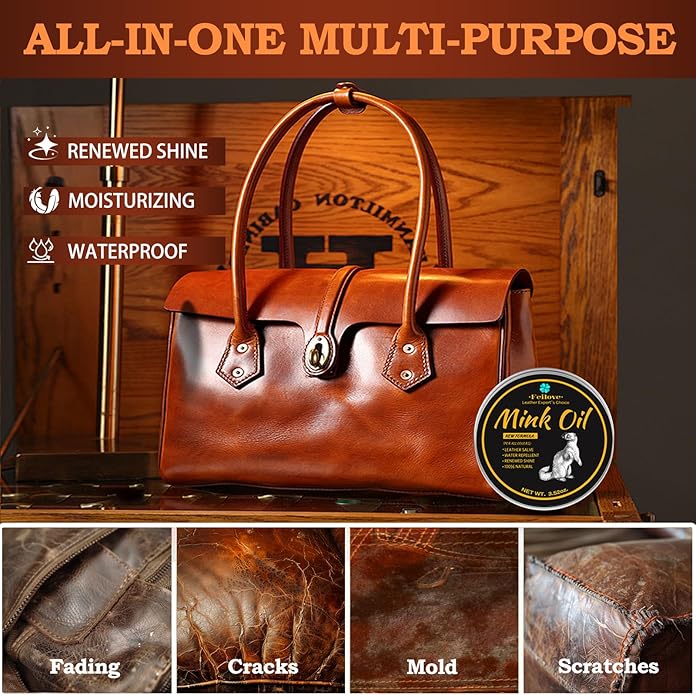 4-in-1 Mink Oil Leather Conditioner and Cleaner 3.52 oz - Premium Waterproof Formula for Boots and Shoes